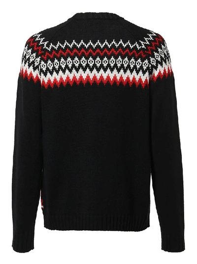 Shop Msgm Jacquard Crewneck Sweater In Black