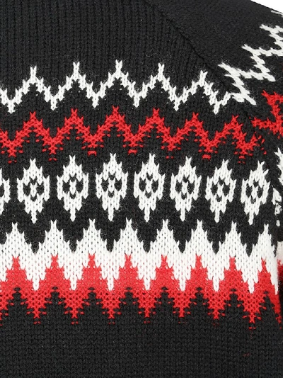 Shop Msgm Jacquard Crewneck Sweater In Black