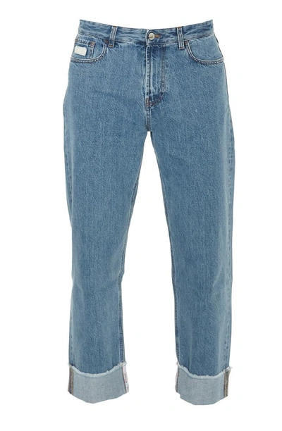 Shop Gcds Folded Cuff Wide Leg Jeans In Blue