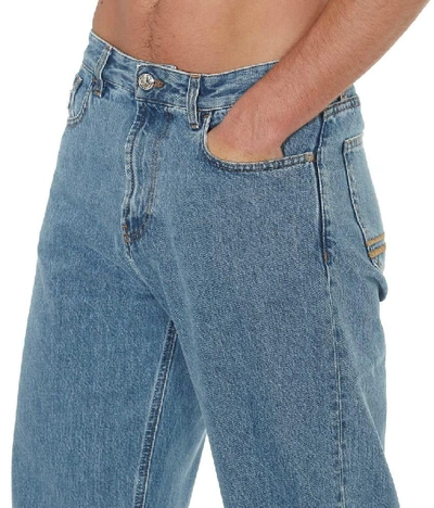 Shop Gcds Folded Cuff Wide Leg Jeans In Blue