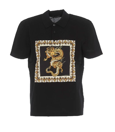 Shop Versace Dragon Print Polo Shirt In Black