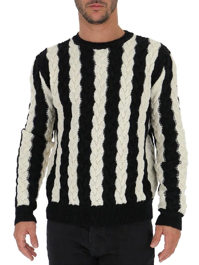 Shop Saint Laurent Striped Cable Knit Sweater In Multi