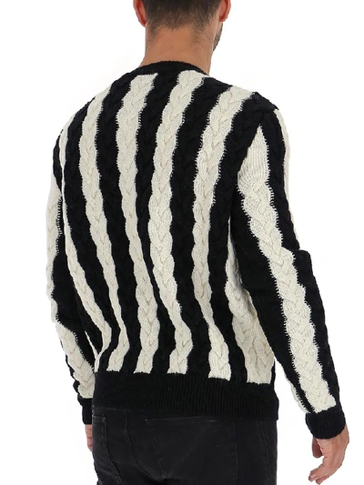 Shop Saint Laurent Striped Cable Knit Sweater In Multi