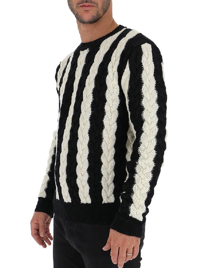 Shop Saint Laurent Striped Cable Knit Sweater In Multi