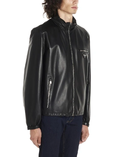 Shop Prada Zipped Logo Jacket In Black