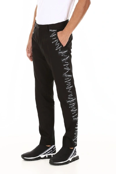 Shop Dolce & Gabbana Side Patchwork Logo Tailored Trousers In Black