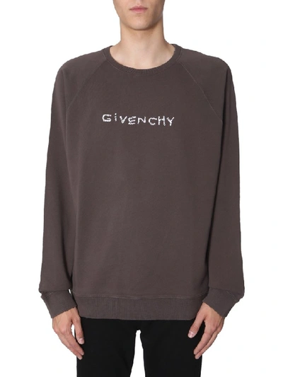 Shop Givenchy Logo Embroidered Sweatshirt In Grey