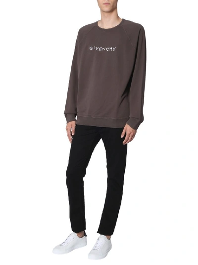 Shop Givenchy Logo Embroidered Sweatshirt In Grey