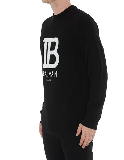 Shop Balmain Knitted Logo Jumper In Black