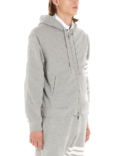 Shop Thom Browne 4 Bar Zipped Hoodie In Grey