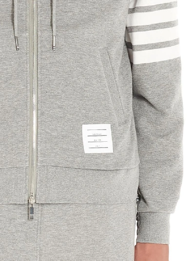 Shop Thom Browne 4 Bar Zipped Hoodie In Grey
