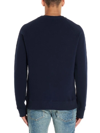 Shop Balmain Logo Print Crewneck Jumper In Navy