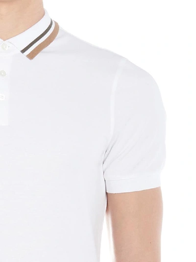 Shop Brunello Cucinelli Striped Collar Polo Shirt In White