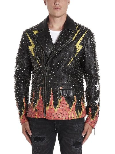 Shop Philipp Plein Printed Stud Embellished Biker Jacket In Multi