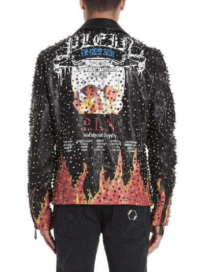 Shop Philipp Plein Printed Stud Embellished Biker Jacket In Multi