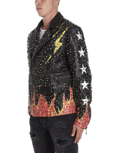 Shop Philipp Plein Printed Stud Embellished Biker Jacket In Multi