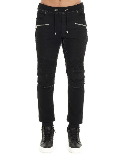 Shop Balmain Distressed Biker Pants In Black