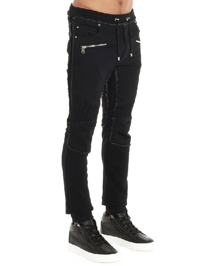 Shop Balmain Distressed Biker Pants In Black