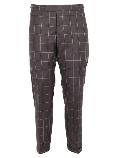Shop Thom Browne Windowpane Checkered Detail Skinny Fit Trousers