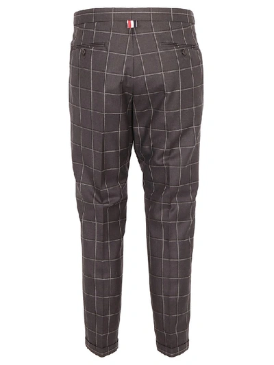 Shop Thom Browne Windowpane Checkered Detail Skinny Fit Trousers