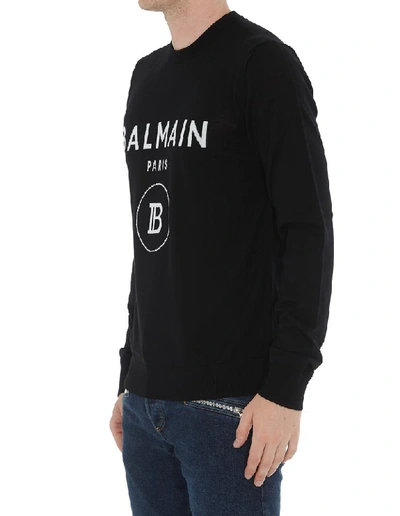 Shop Balmain Knitted Logo Crewneck Pullover In Black