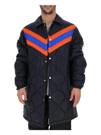 Shop Gucci Striped Padded Jacket In Ink/mix