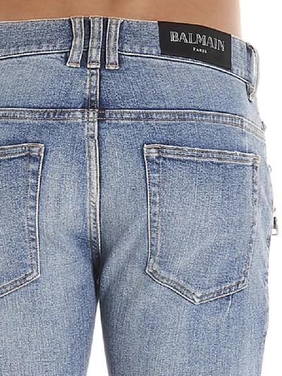 Shop Balmain Distressed Biker Jeans In Blue