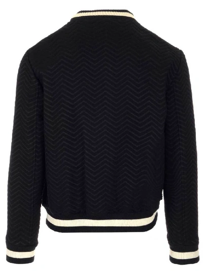 Shop Saint Laurent Chevron Effect Zipped Bomber Jacket In Black