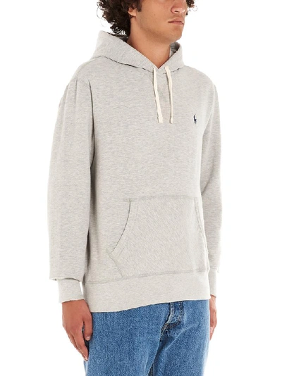 Shop Polo Ralph Lauren Classic Logo Embroidered Drawstring Hoodie In Grey