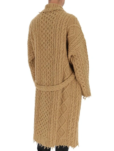 Shop Alanui Cable Knit Robe Cardigan In Beige