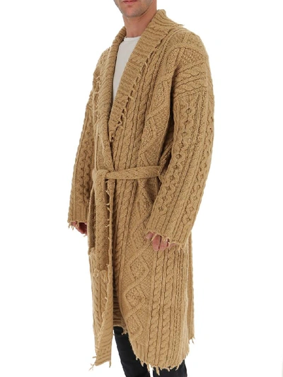 Shop Alanui Cable Knit Robe Cardigan In Beige