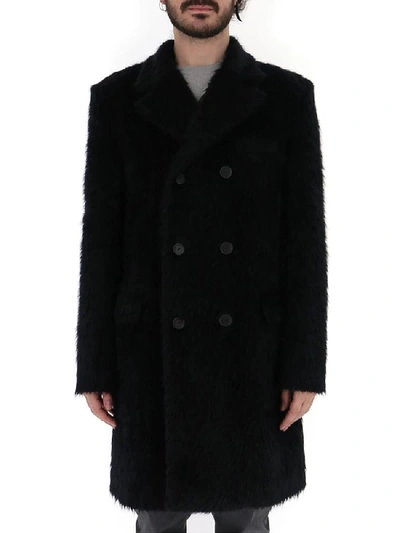 Shop Saint Laurent Double Breasted Coat In Black