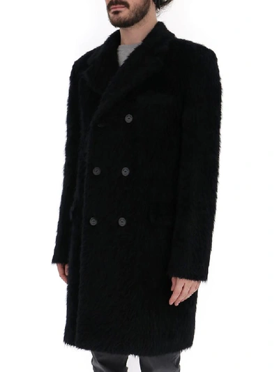 Shop Saint Laurent Double Breasted Coat In Black