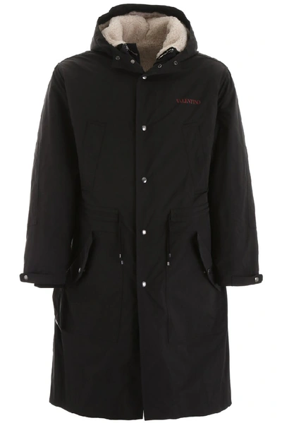 Shop Valentino Nylon Parka Coat In Black