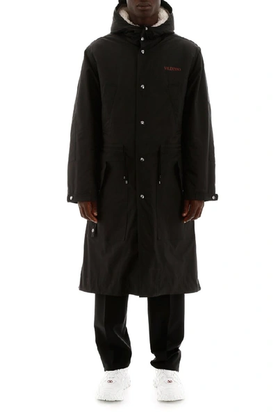 Shop Valentino Nylon Parka Coat In Black