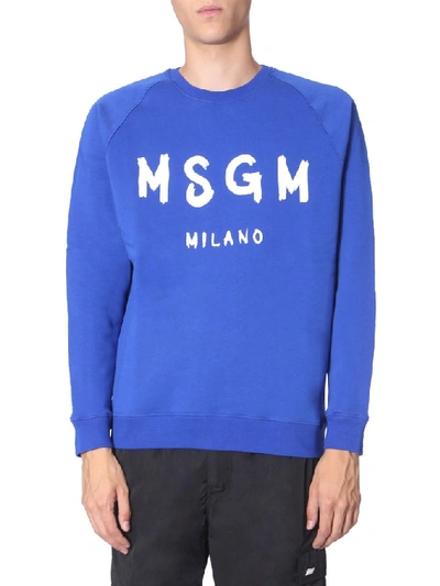 Shop Msgm Printed Logo Sweater In Blue