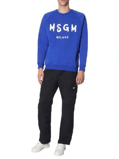 Shop Msgm Printed Logo Sweater In Blue