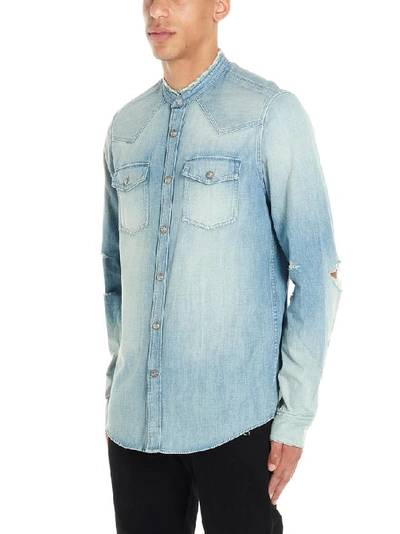 Shop Balmain Distressed Western Shirt In Blue