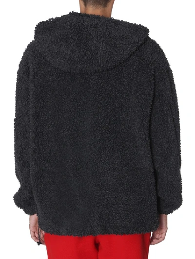 Shop Msgm Oversize Shearing Hooded Fleece Jumper In Grey