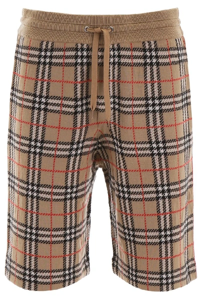 Shop Burberry Drawstring Check Shorts In Beige