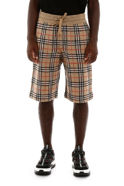 Shop Burberry Drawstring Check Shorts In Beige