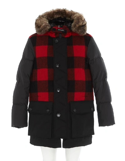 Shop Woolrich Checked Fur Trimmed Parka In Multi