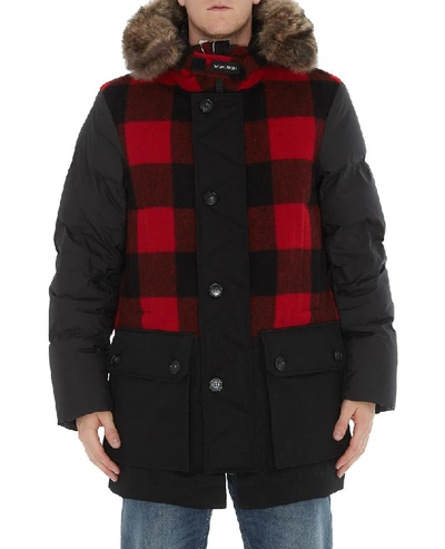 Shop Woolrich Checked Fur Trimmed Parka In Multi