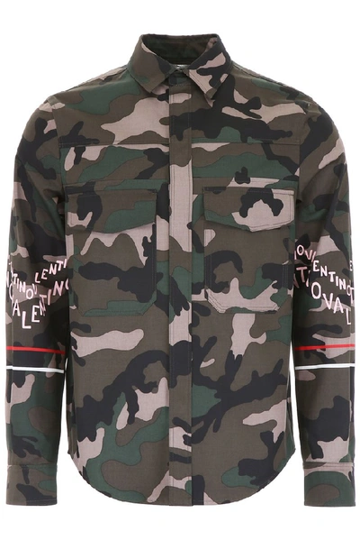 Shop Valentino Logo Print Camouflage Jacket In Multi