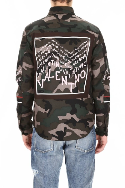 Shop Valentino Logo Print Camouflage Jacket In Multi