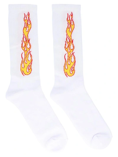 Shop Palm Angels Flame Motif Socks In White