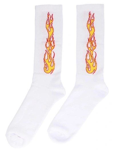 Shop Palm Angels Flame Motif Socks In White