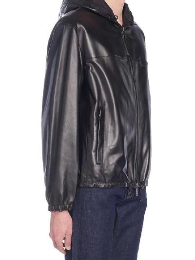 Shop Prada Leather Reversible Jacket In Black