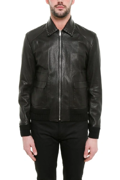 Shop Saint Laurent Studded Collar Biker Jacket In Black