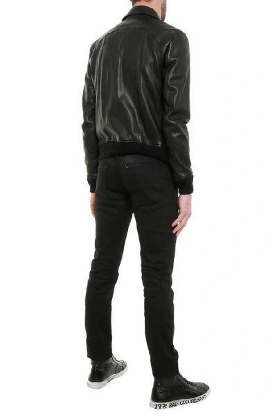 Shop Saint Laurent Studded Collar Biker Jacket In Black